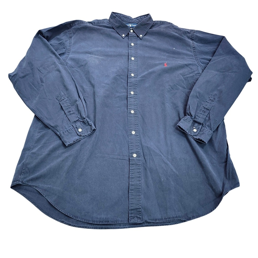 Ralph Lauren Classic Fit 2XLT Tall Navy Button Down Shirt Mens Big Tall Red Pony